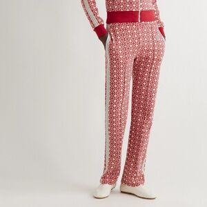 Wales Bonner Crochet Trimmed Organic Cotton Jacquard Track Pants Red